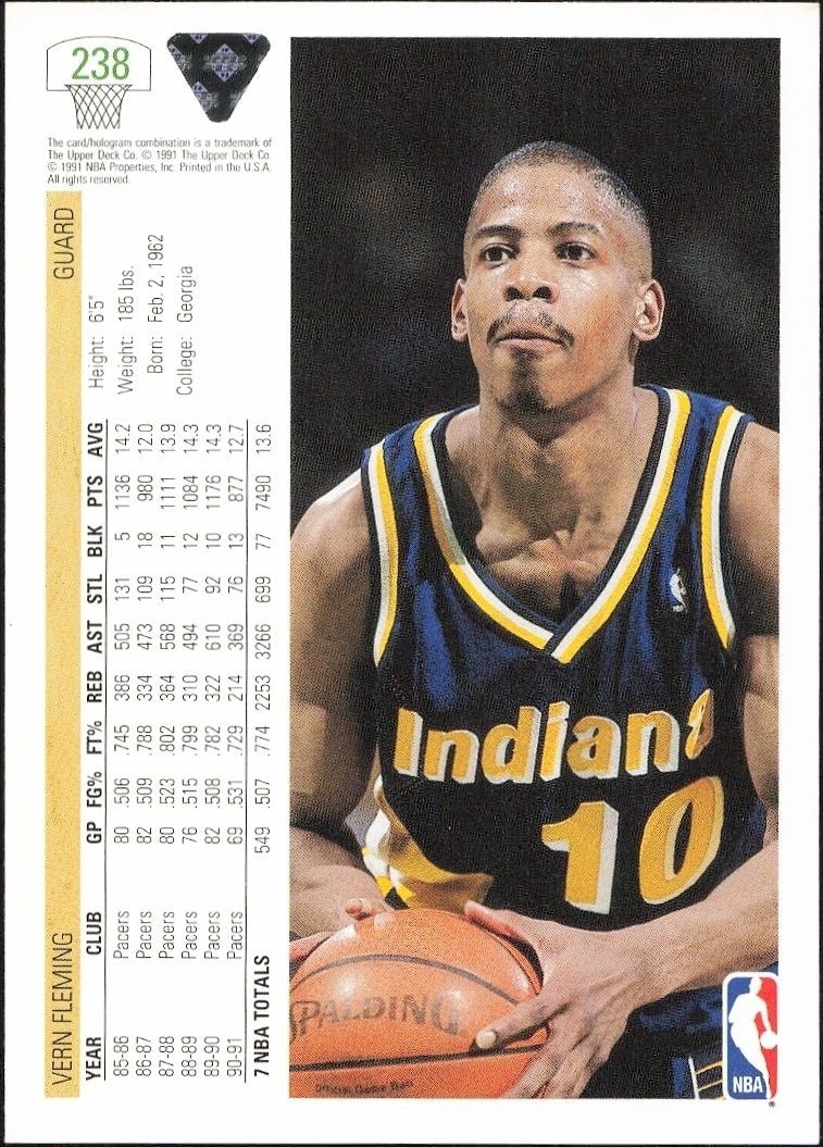 1991-92 Upper Deck Vern Fleming #238 basketball trading card back
