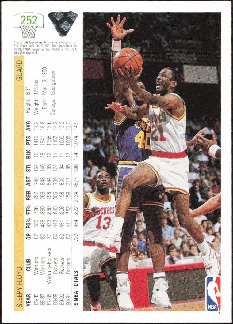 1991-92 Upper Deck Sleepy Floyd #252 basketball trading card back