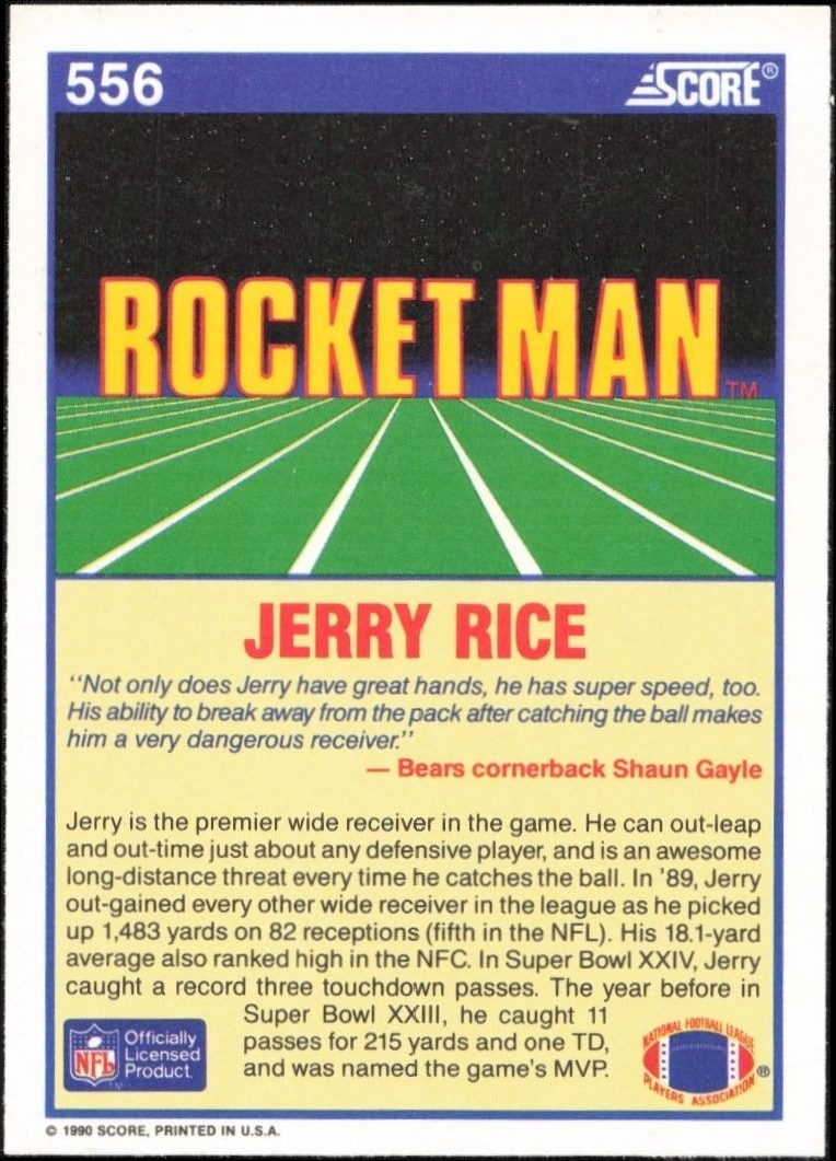 1990 Score Jerry Rice #556 football trading card back