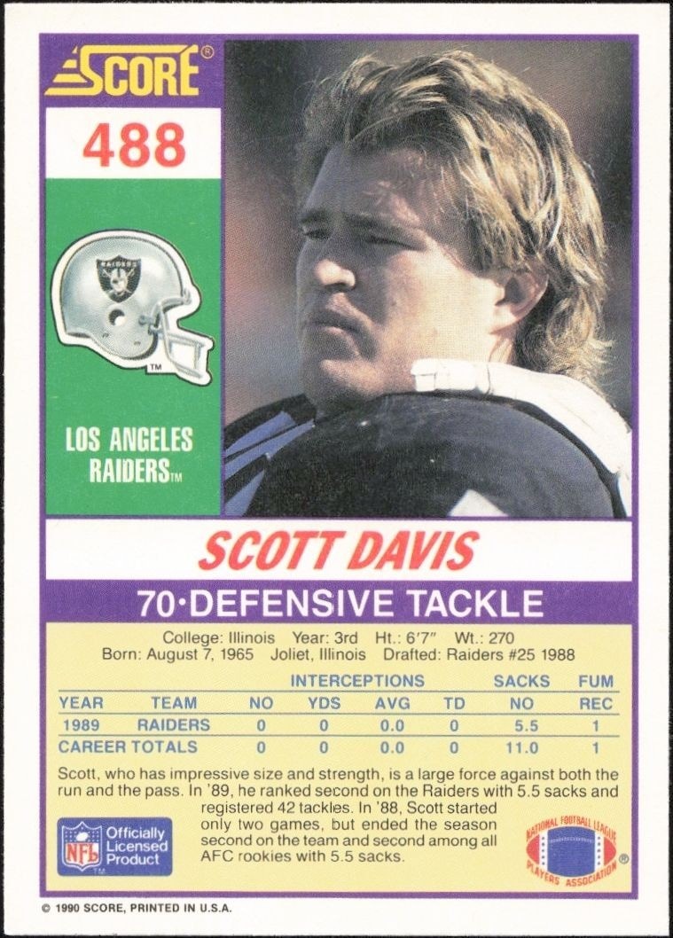 1990 Score Scott Davis #488 football trading card back