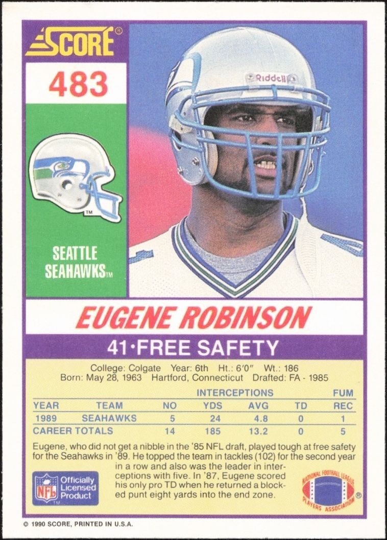 1990 Score Eugene Robinson #483 football trading card back