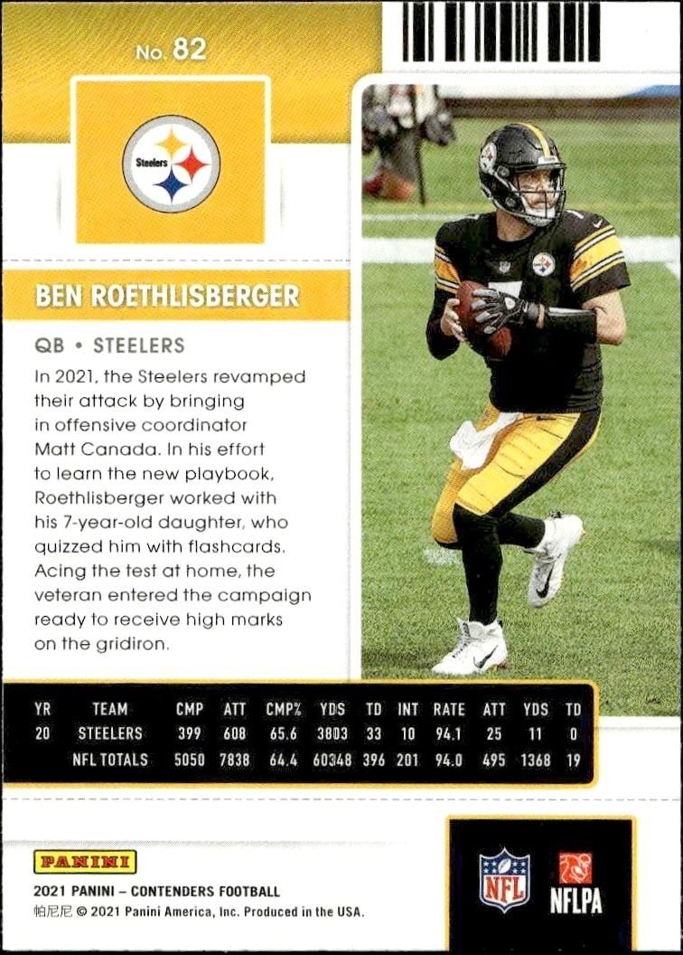 2021 Panini Contenders Ben Roethlisberger #82 football trading card back