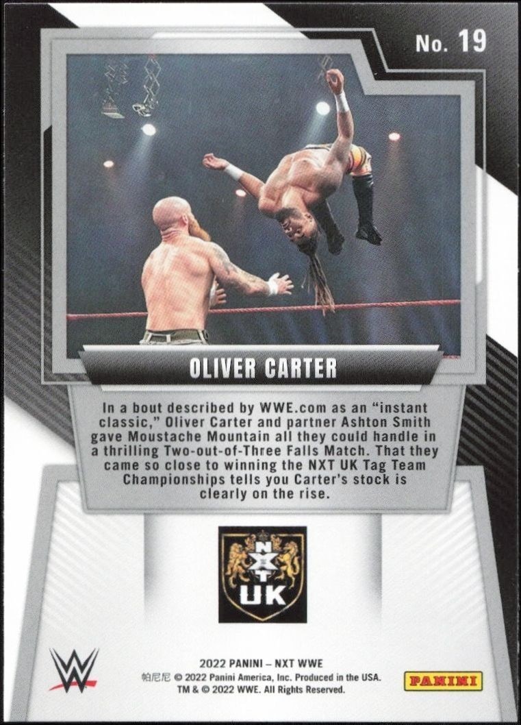 2022 Panini NXT 2.0 WWE Oliver Carter #19 wrestling trading card back