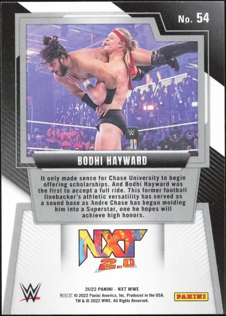 2022 Panini NXT 2.0 WWE Bodhi Hayward #54 wrestling trading card back