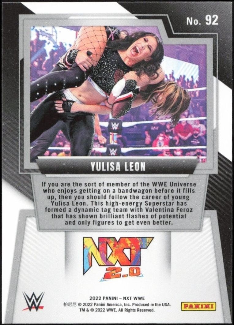 2022 Panini NXT 2.0 WWE Yulisa Leon #92 wrestling trading card back