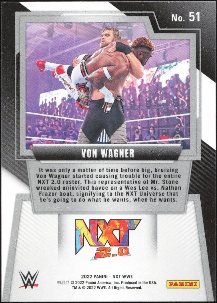 2022 Panini NXT 2.0 WWE Von Wagner #51 wrestling trading card back