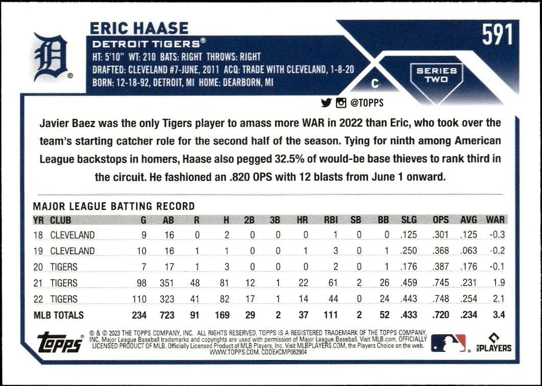 2023 Topps Series 2 Eric Haase #591 baseball trading card back