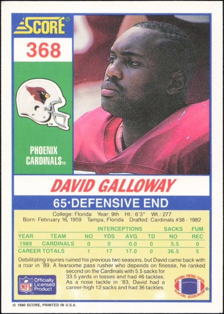 1990 Score David Galloway #368 football trading card back