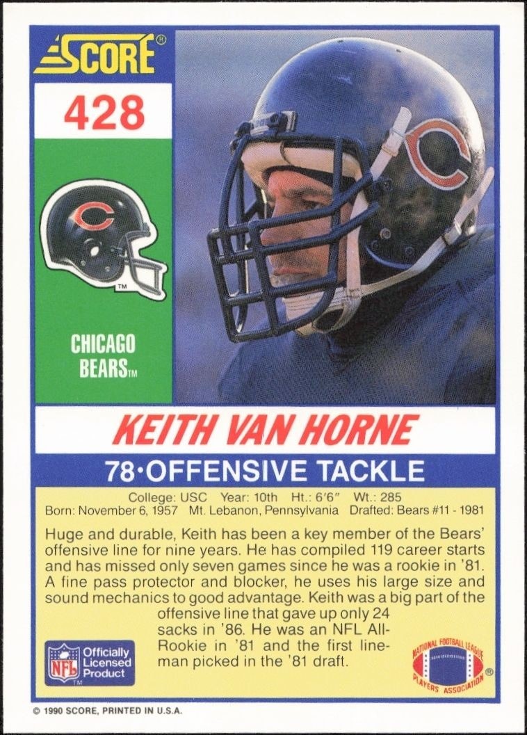 1990 Score Keith Van Horne #428 football trading card back