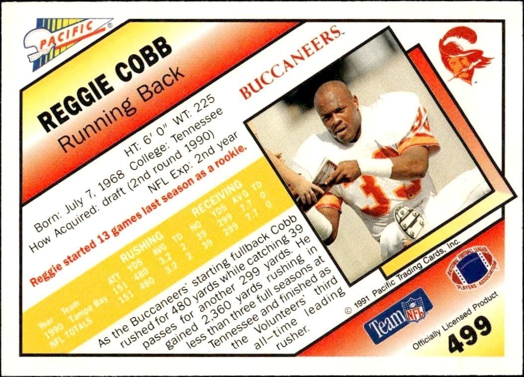 1994 Fleer Reggie Cobb #499 football trading card back