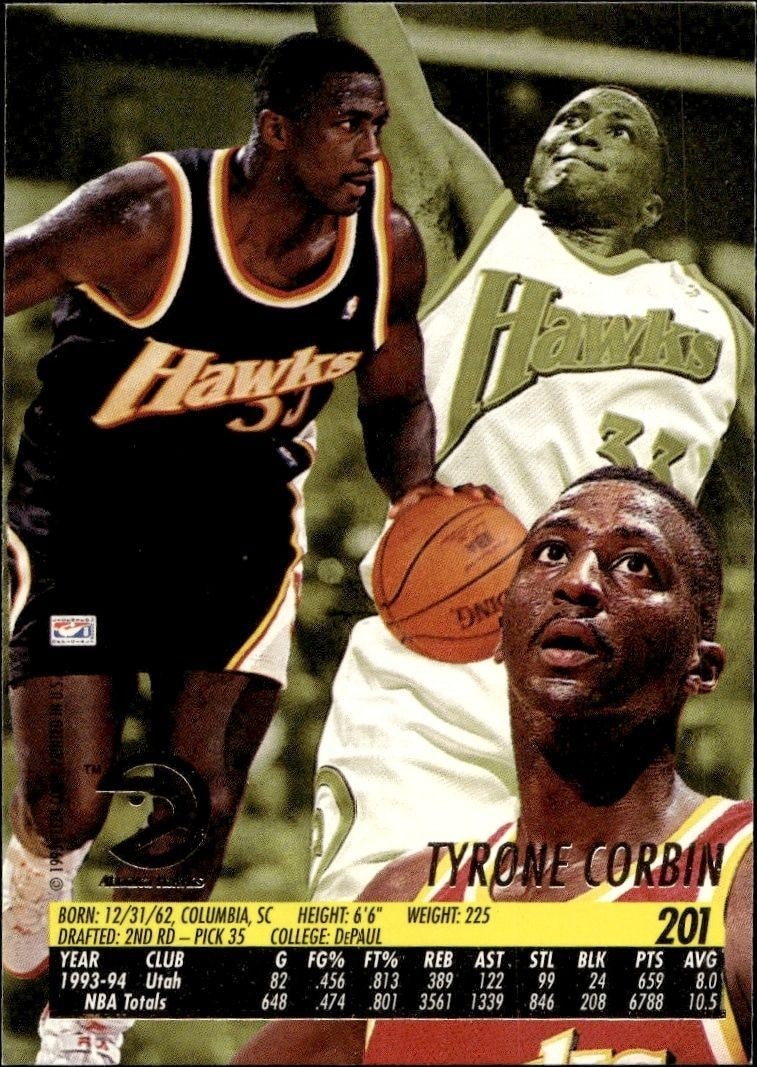 1994-95 Fleer Ultra Tyrone Corbin #201 basketball trading card back