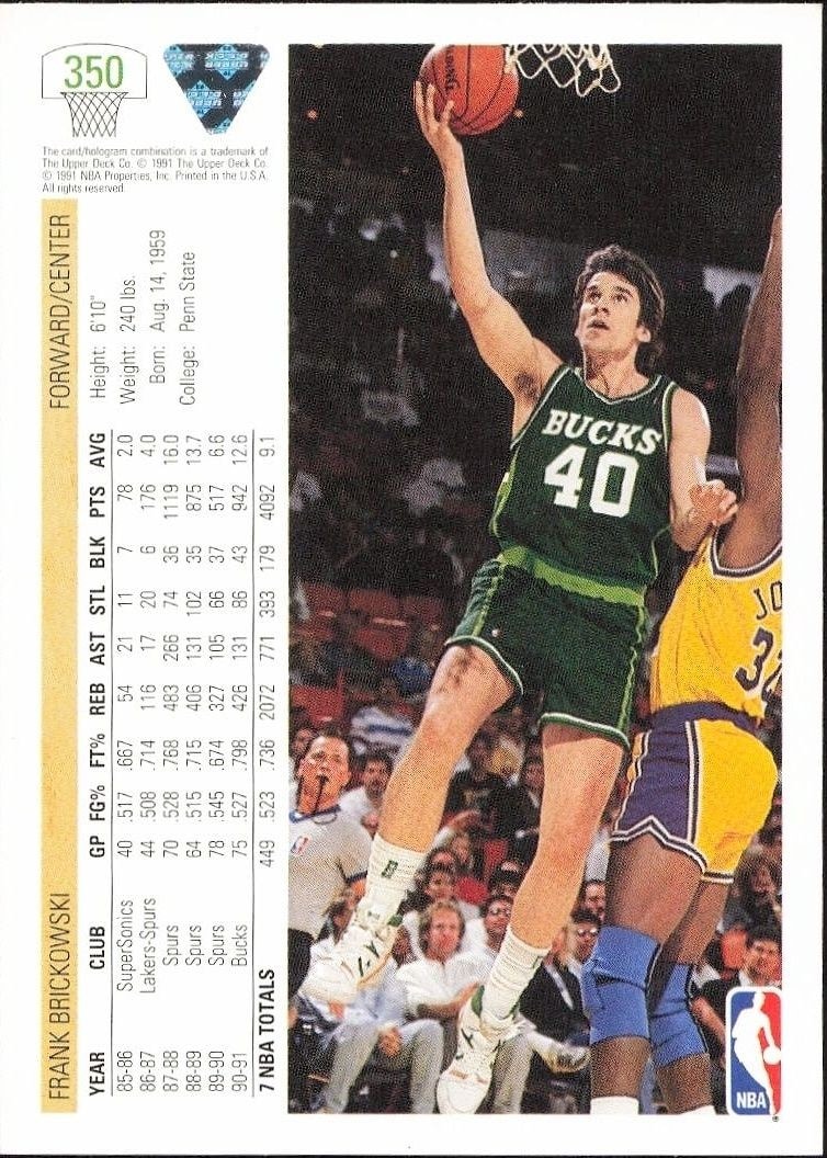 1991-92 Upper Deck Frank Brickowski #350 basketball trading card back