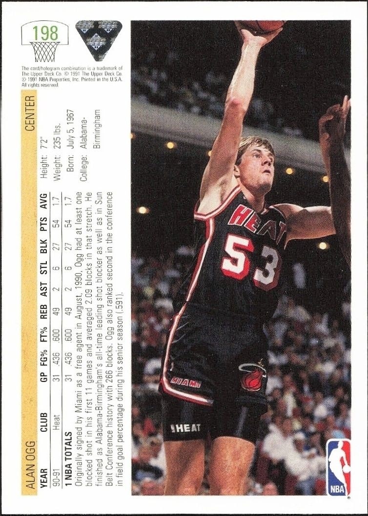 1991-92 Upper Deck Alan Ogg #198 basketball trading card back