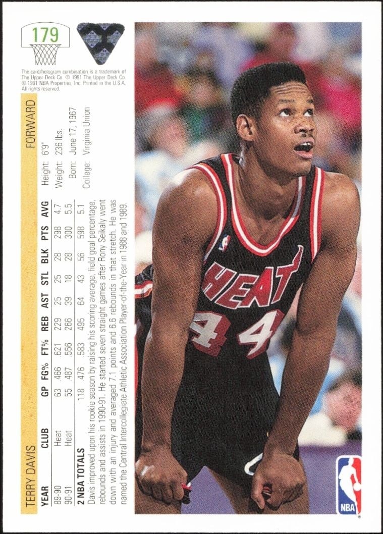 1991-92 Upper Deck Terry Davis #179 basketball trading card back