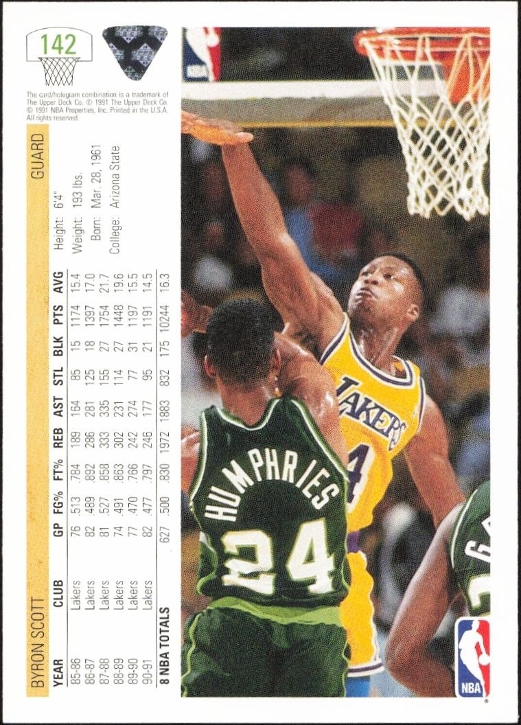 1991-92 Upper Deck Byron Scott #142 basketball trading card back