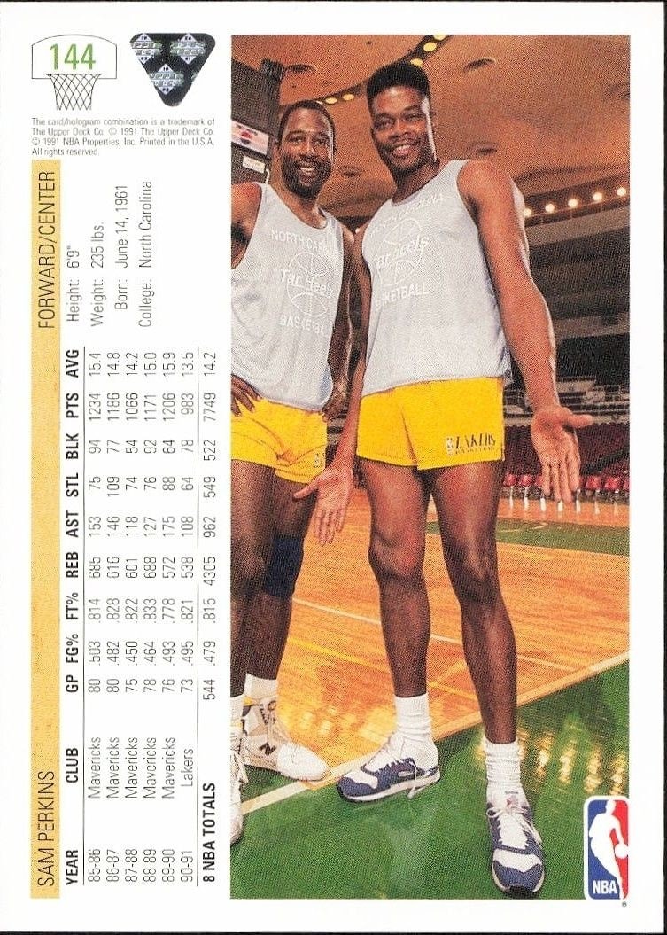1991-92 Upper Deck Sam Perkins #144 basketball trading card back