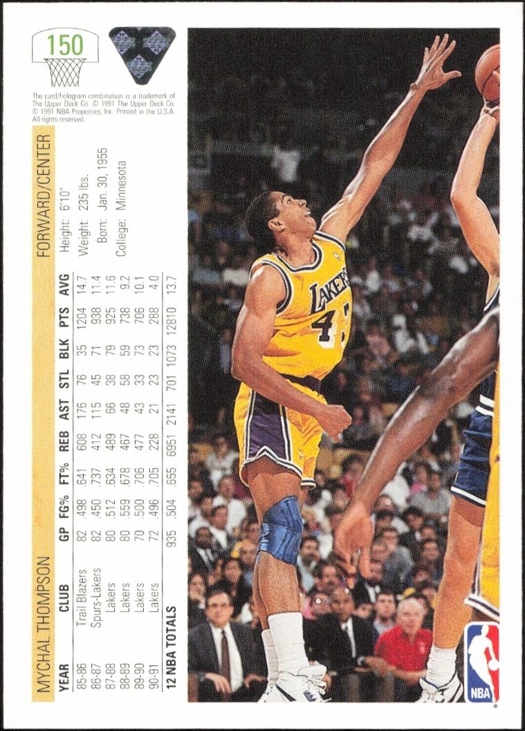 1991-92 Upper Deck Mychal Thompson #150 basketball trading card back