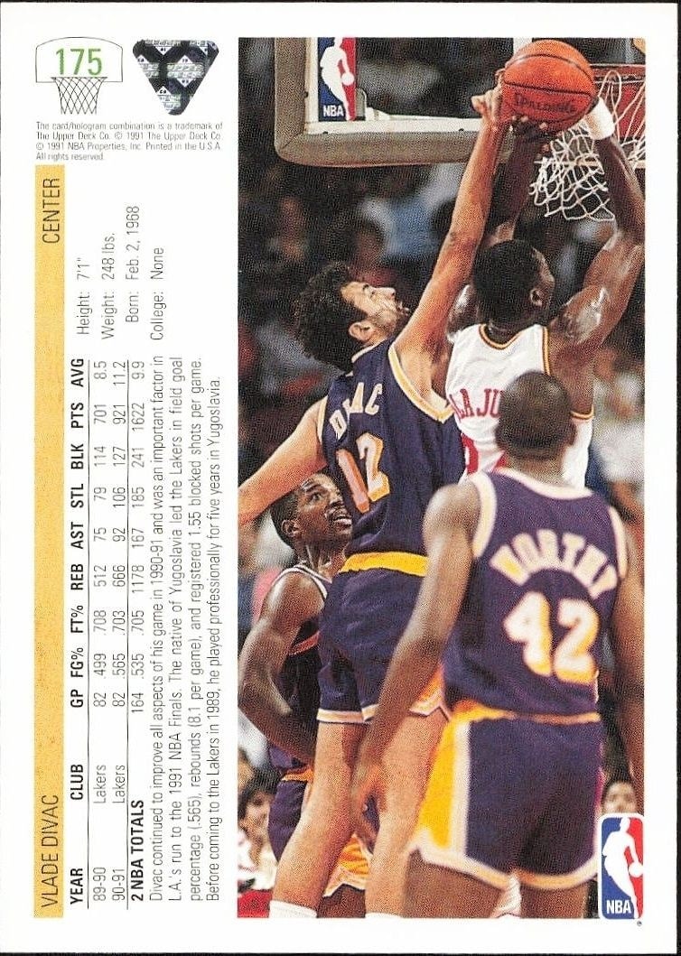 1991-92 Upper Deck Vlade Divac #175 basketball trading card back