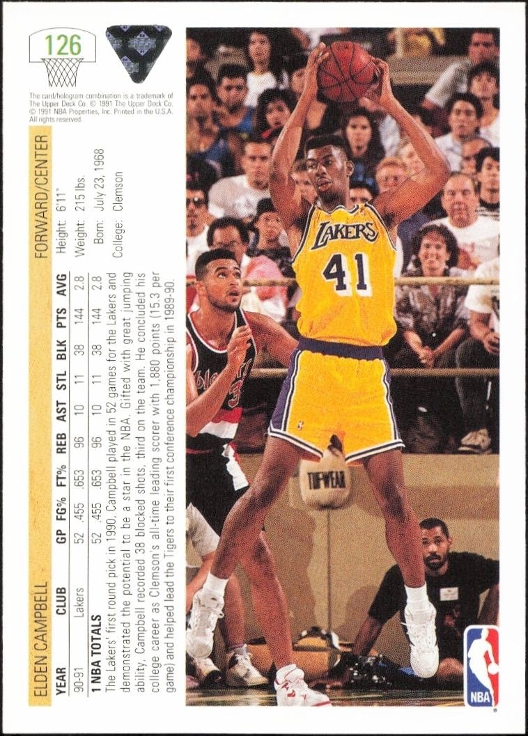1991-92 Upper Deck Elden Campbell #126 basketball trading card back