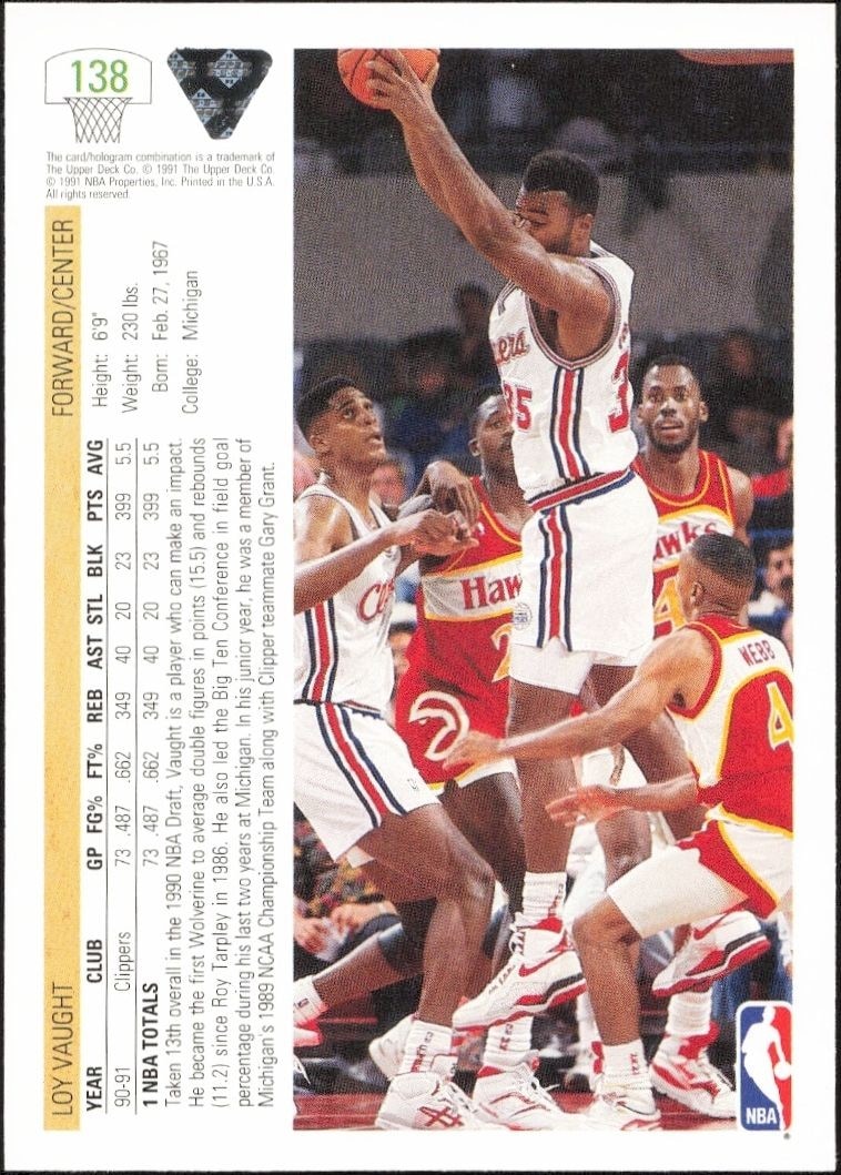 1991-92 Upper Deck Loy Vaught #138 basketball trading card back