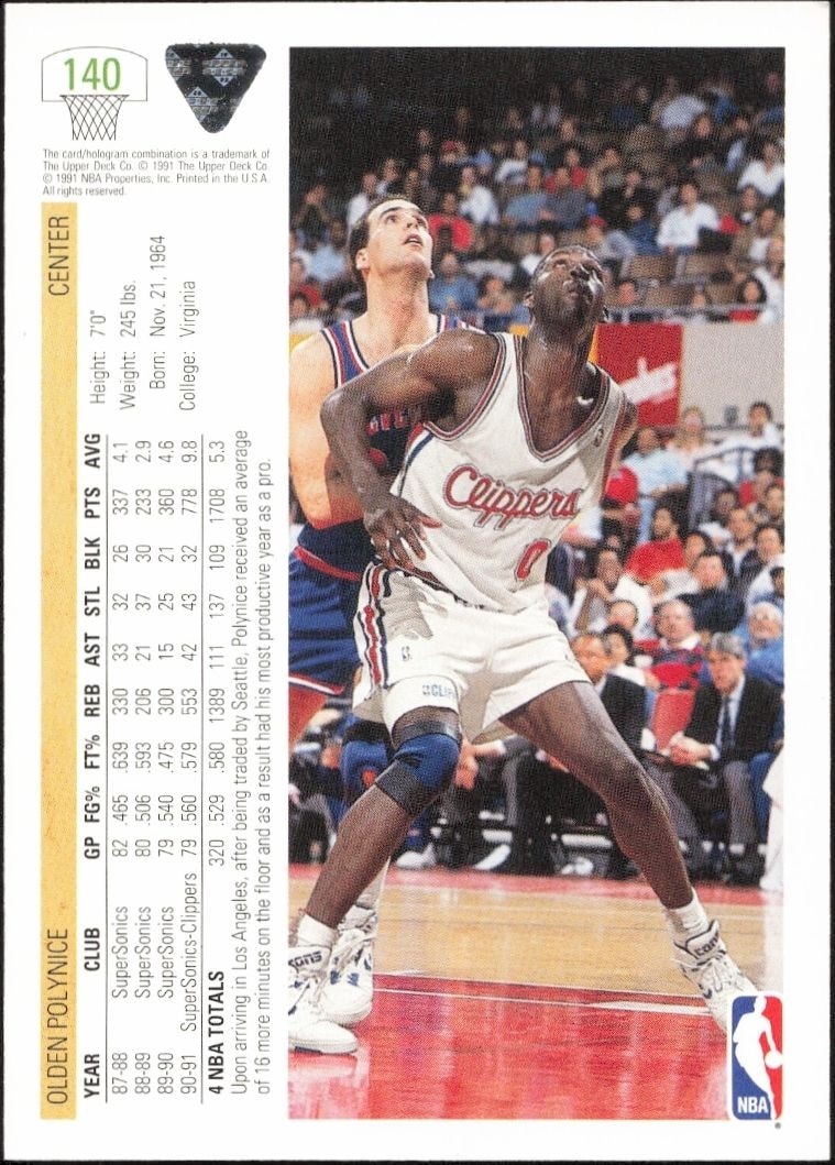 1991-92 Upper Deck Olden Polynice #140 basketball trading card back