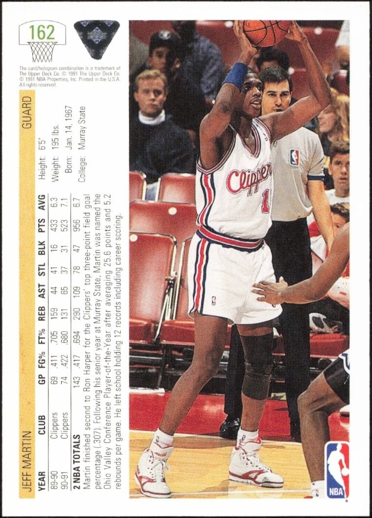 1991-92 Upper Deck Jeff Martin #162 basketball trading card back