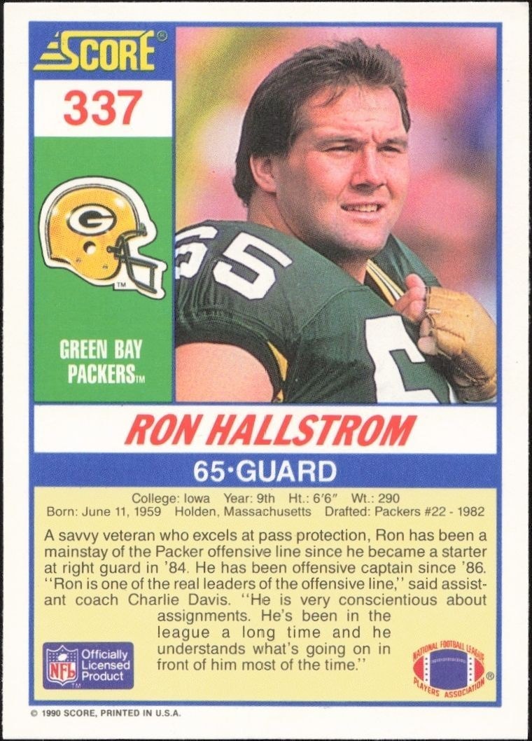 1990 Score Ron Hallstrom #337 football trading card back