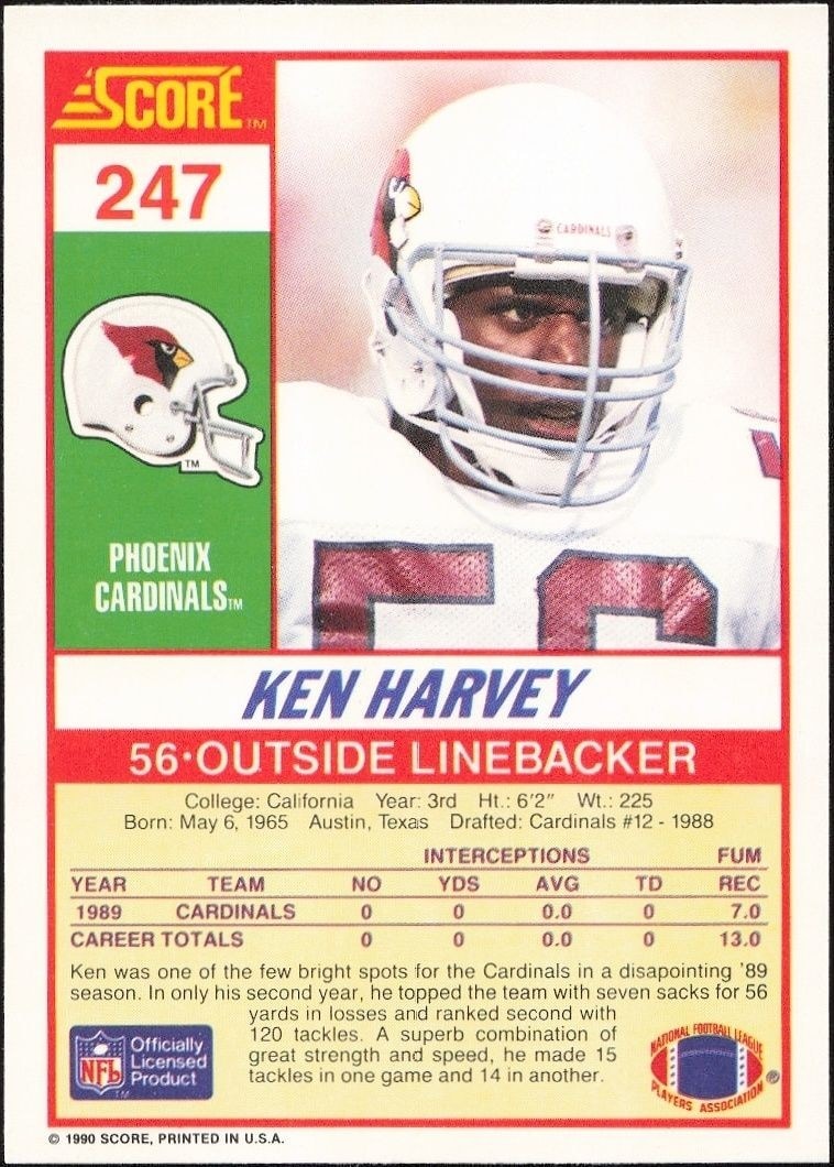1990 Score Ken Harvey #247 football trading card back