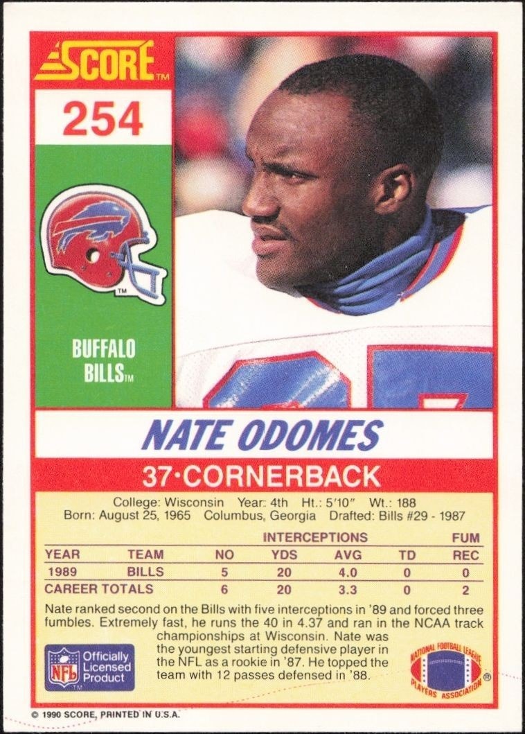1990 Score Nate Odomes #254 football trading card back