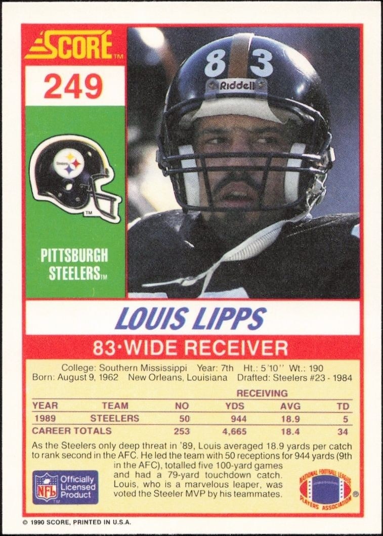 1990 Score Louis Lipps #249 football trading card back