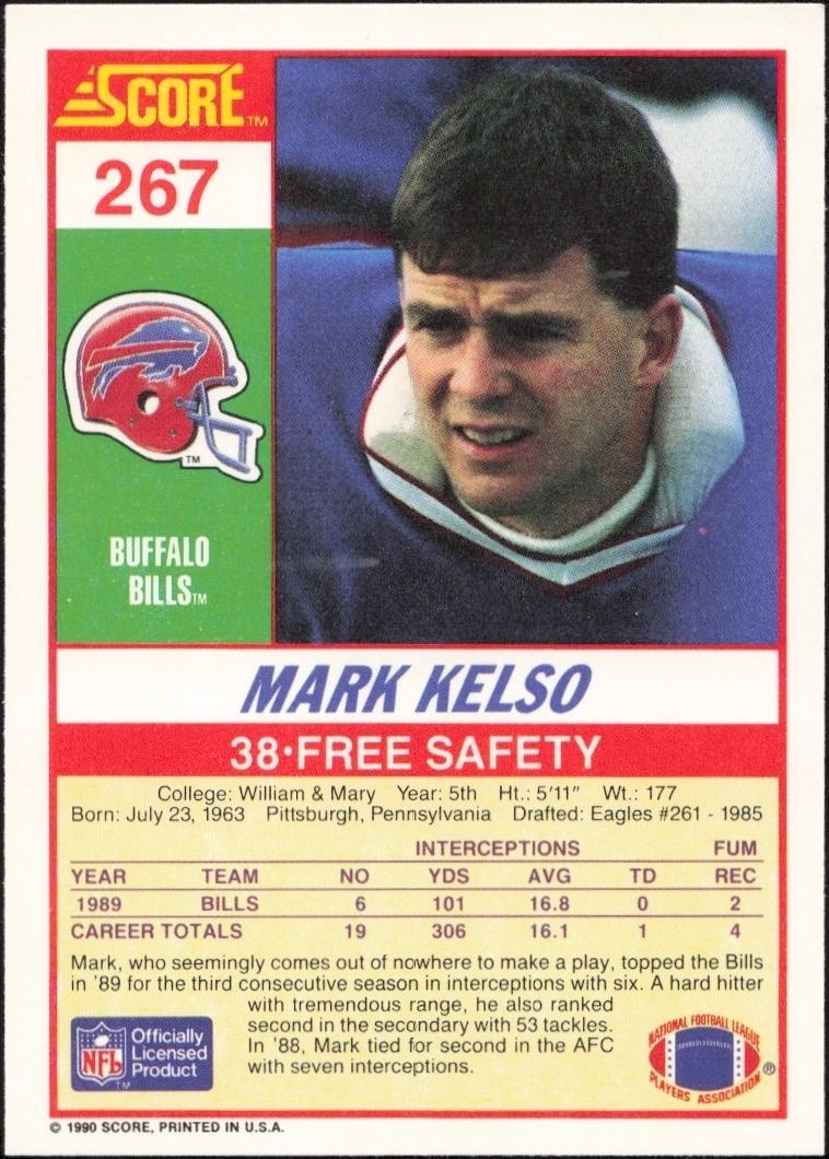 1990 Score Mark Kelso #267 football trading card back
