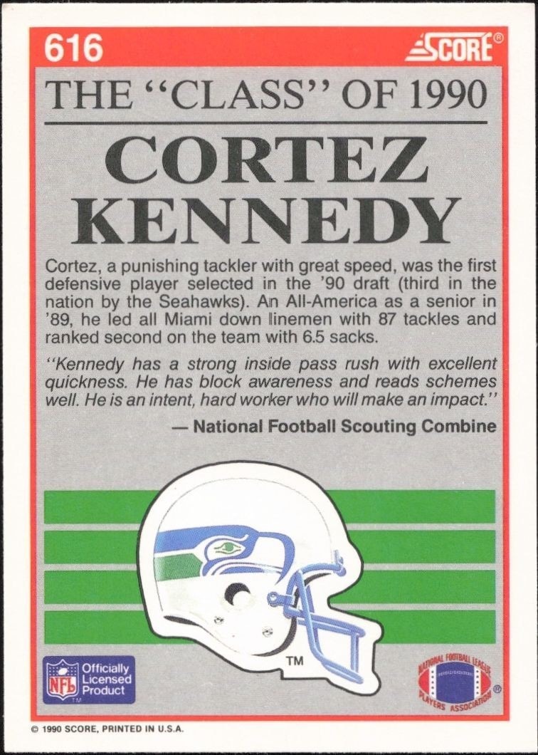1990 Score Cortez Kennedy #616 football trading card back