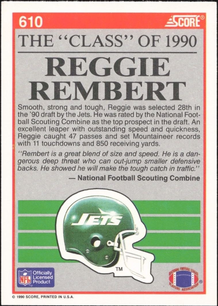 1990 Score Reggie Rembert #610 football trading card back