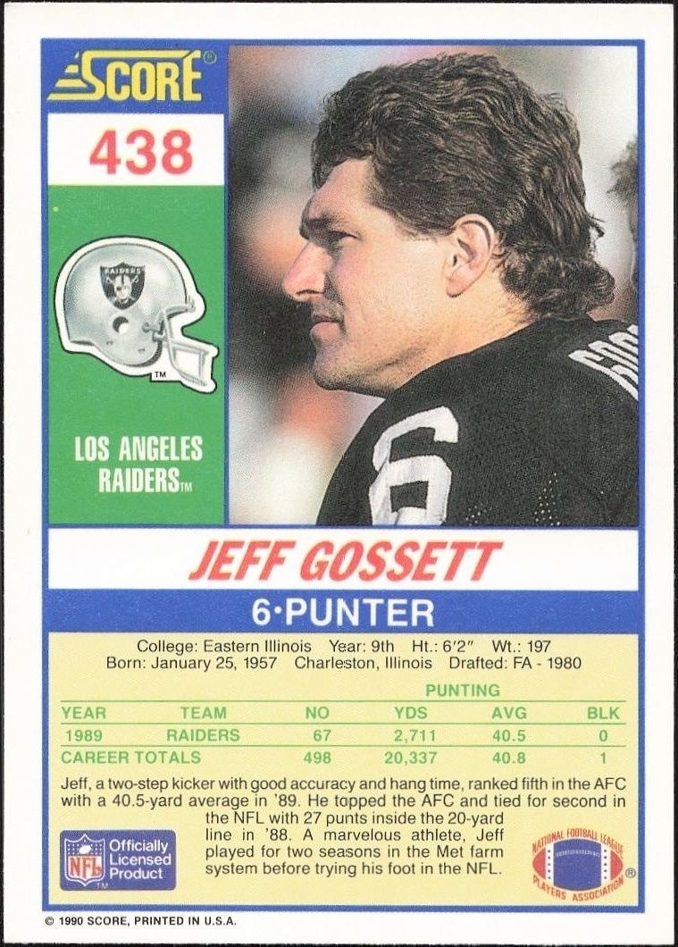 1990 Score Jeff Gossett #438 football trading card back