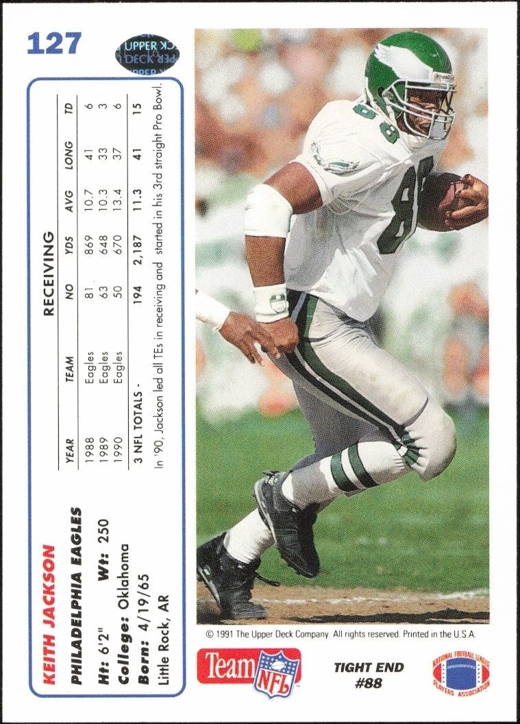 1991 Upper Deck Keith Jackson #127 football trading card back