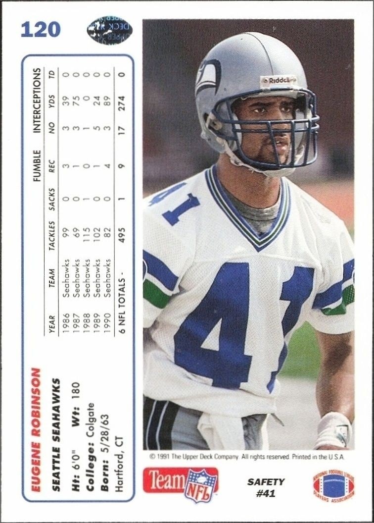 1991 Upper Deck Eugene Robinson #120 football trading card back