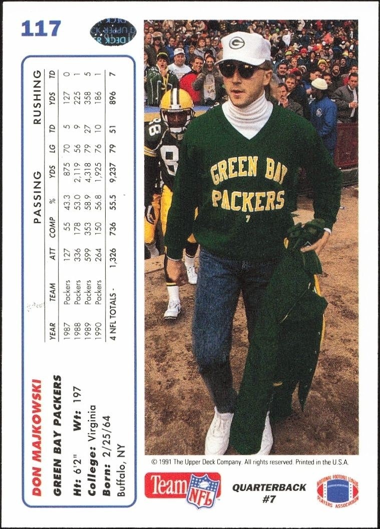 1991 Upper Deck Don Majkowski #117 football trading card back