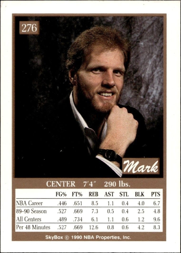 1990-91 Skybox Mark Eaton #276 basketball trading card back
