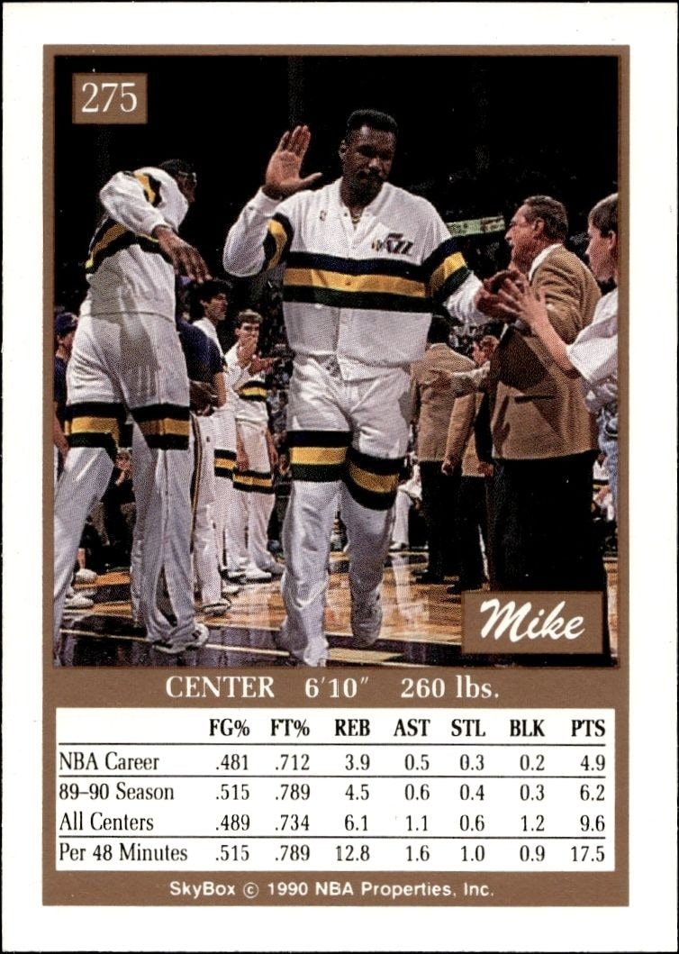 1990-91 Skybox Mike Brown #275 basketball trading card back
