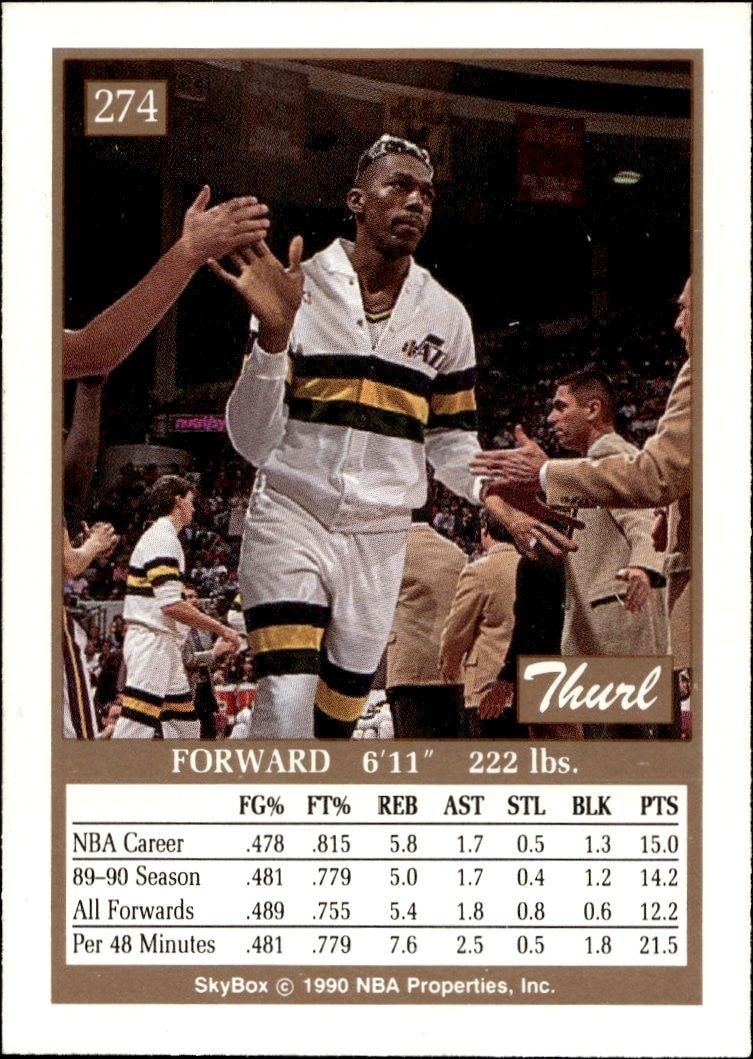 1990-91 Skybox Thurl Bailey #274 basketball trading card back