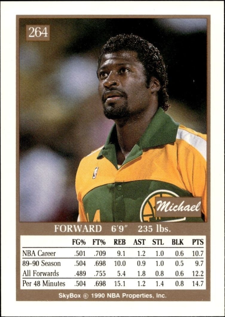 1990-91 Skybox Michael Cage #264 basketball trading card back