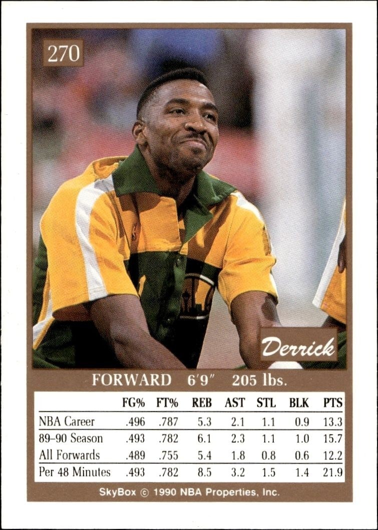 1990-91 Skybox Derrick McKey #270 basketball trading card back