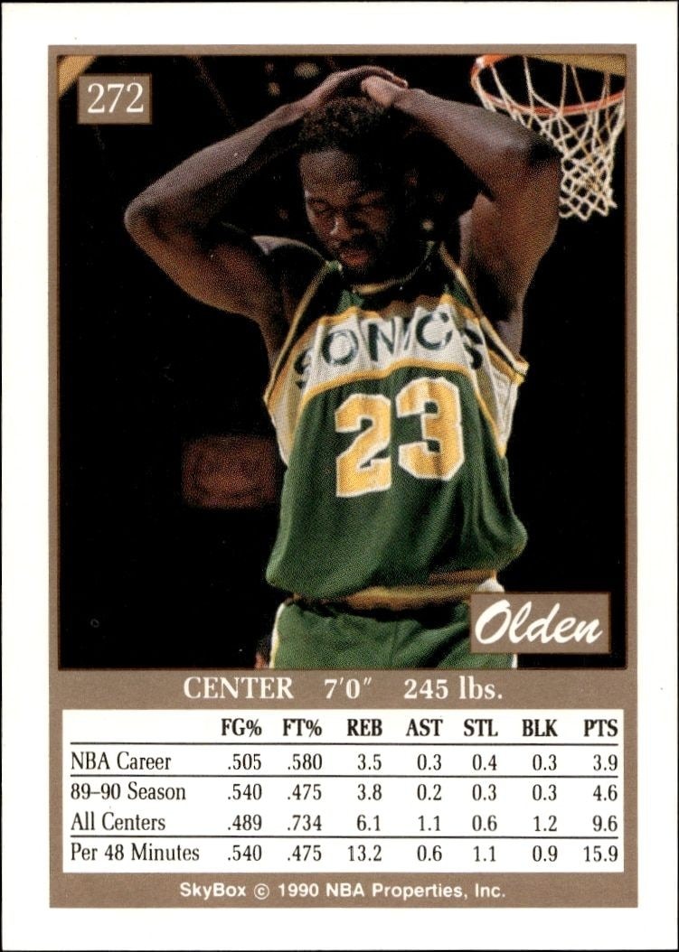 1990-91 Skybox Olden Polynice #272 basketball trading card back