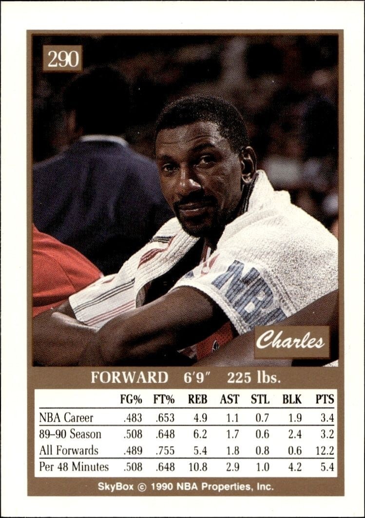 1990-91 Skybox Charles Jones #290 basketball trading card back