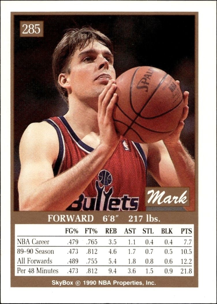 1990-91 Skybox Mark Alarie #285 basketball trading card back