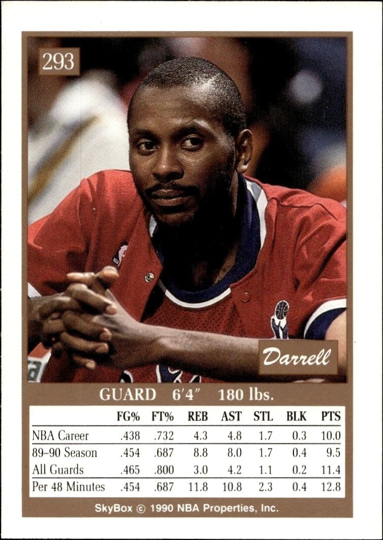 1990-91 Skybox Darrell Walker #293 basketball trading card back