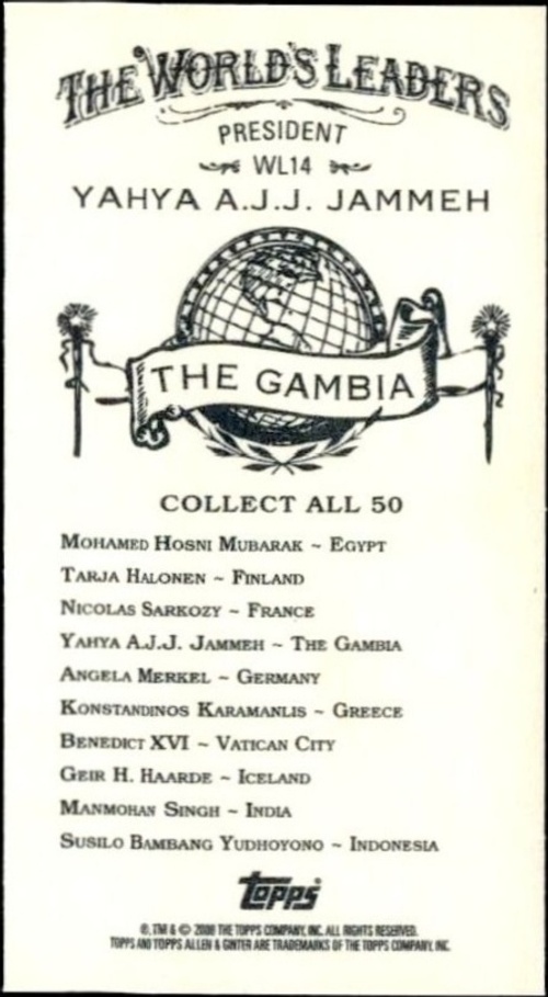 2008 Topps Allen & Ginter Yahya A.J.J. Jammeh, The Gambia #WL14 baseball trading card back