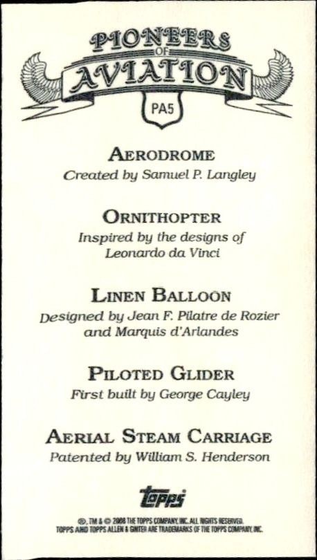 2008 Topps Allen & Ginter Aerodrome #PA5 baseball trading card back