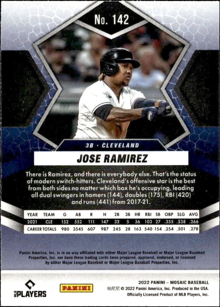 2022 Panini Mosaic Jose Ramirez #142 baseball trading card back