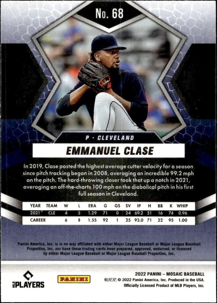 2022 Panini Mosaic Emmanuel Clase #68 baseball trading card back